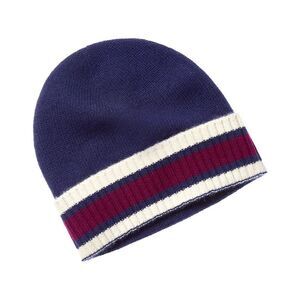 Hannah Rose Striped Rib Cuff Jersey Cashmere Hat